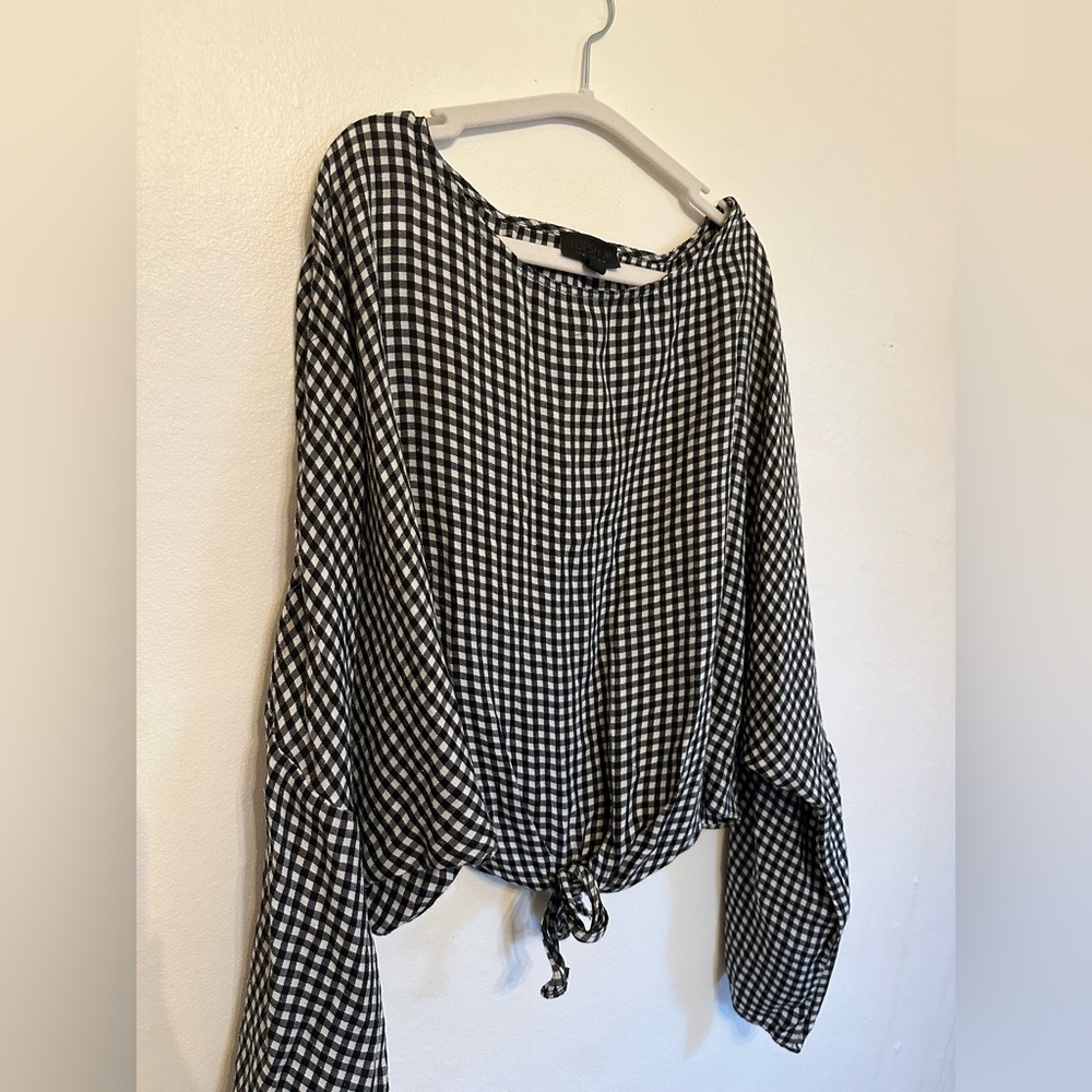 Top Shop Black and White Gingham Tie-Hem Women’s Top